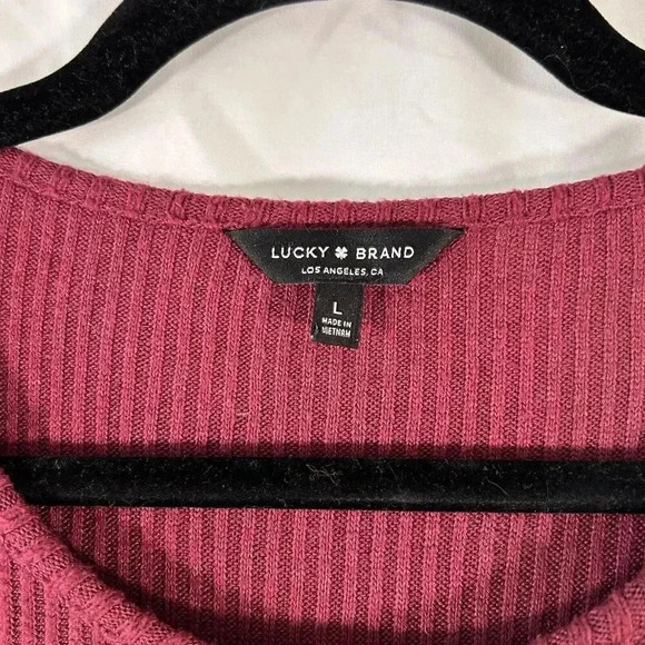 Lucky Brand Blouse Women's Large Red Ribbed Long Sleeve Round Neck Pullover - Picture 4 of 10